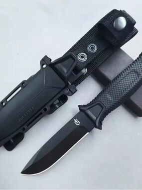 Gerber Black Tactical Fixed Blade Knife with Black Sheath